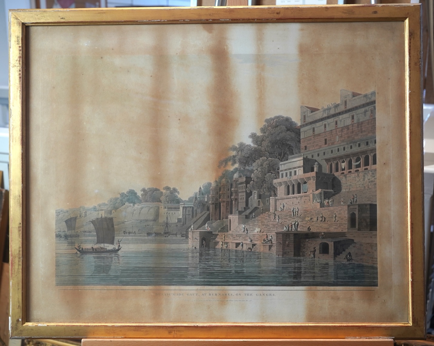 Thomas Daniell RA, 1749-1840, 'Dasahvamedh Ghat, at Benares on the Ganges’, (plate XVI); ‘Ramnugar, near Benares, on the river Ganges’, (plate XIV); ‘The sacred tree of the Hindoos, at Gyah, Bahar’, (plate XV), and ‘Ruin